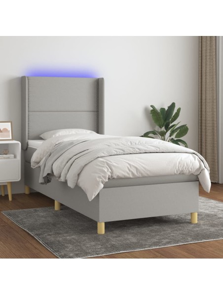 Boxspringbett mit Matratze & LED Hellgrau 100x200 cm Stoff