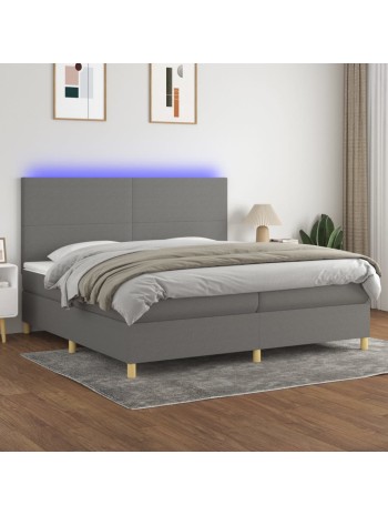 Boxspringbett mit Matratze & LED Dunkelgrau 200x200 cm Stoff