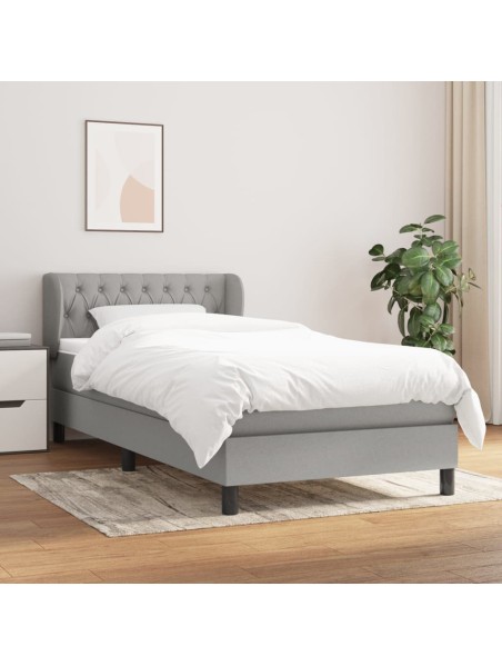 Boxspringbett mit Matratze Hellgrau 90x190 cm Stoff