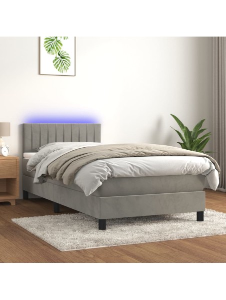 Boxspringbett mit Matratze & LED Hellgrau 100x200 cm Samt