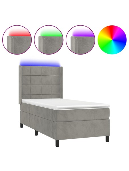 Boxspringbett mit Matratze & LED Hellgrau 90x200 cm Samt