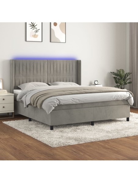 Boxspringbett mit Matratze & LED Hellgrau 160x200 cm Samt