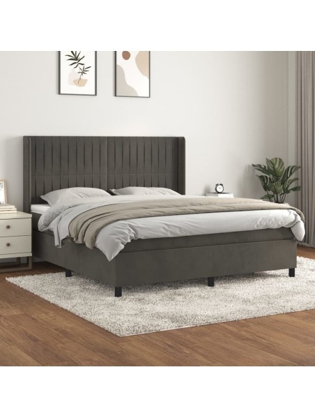 Boxspringbett mit Matratze Dunkelgrau 180x200 cm Samt