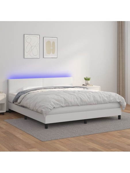 Boxspringbett mit Matratze & LED Weiß 180x200 cm Kunstleder