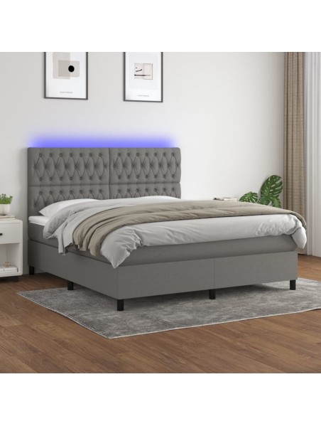 Boxspringbett mit Matratze & LED Dunkelgrau 180x200 cm Stoff