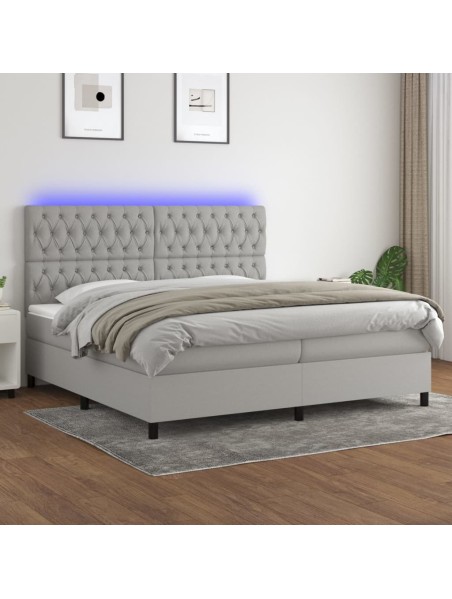 Boxspringbett mit Matratze & LED Hellgrau 200x200 cm Stoff