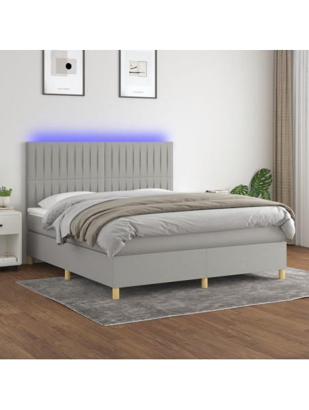 Boxspringbett mit Matratze & LED Hellgrau 180x200 cm Stoff