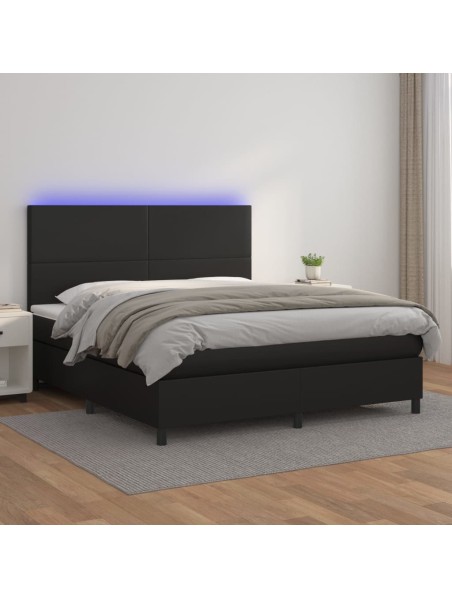 Boxspringbett mit Matratze & LED Schwarz 160x200 cm Kunstleder