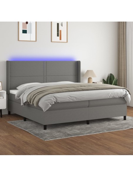 Boxspringbett mit Matratze & LED Dunkelgrau 200x200 cm Stoff