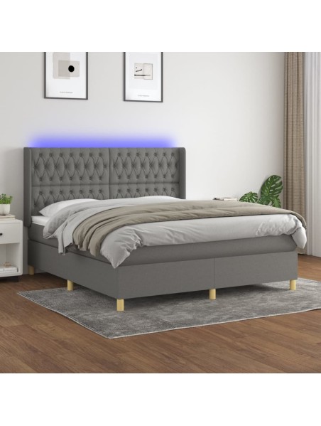 Boxspringbett mit Matratze & LED Dunkelgrau 180x200 cm Stoff