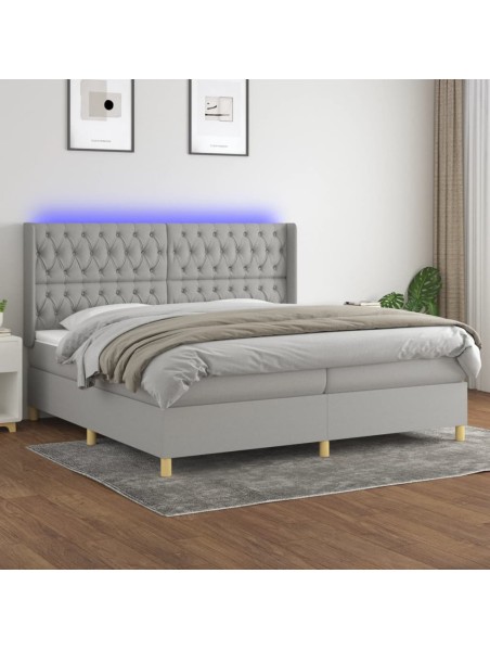 Boxspringbett mit Matratze & LED Hellgrau 200x200 cm Stoff