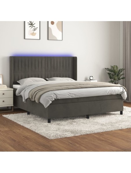 Boxspringbett mit Matratze & LED Dunkelgrau 180x200 cm Samt