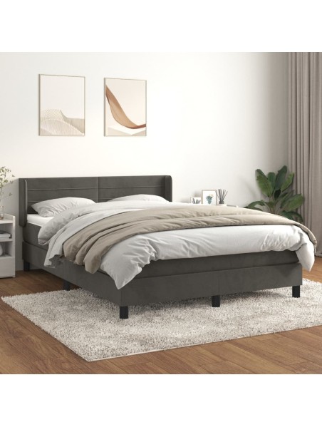 Boxspringbett mit Matratze Dunkelgrau 140x200 cm Samt