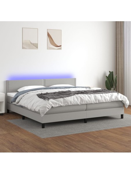 Boxspringbett mit Matratze & LED Hellgrau 200x200 cm Stoff