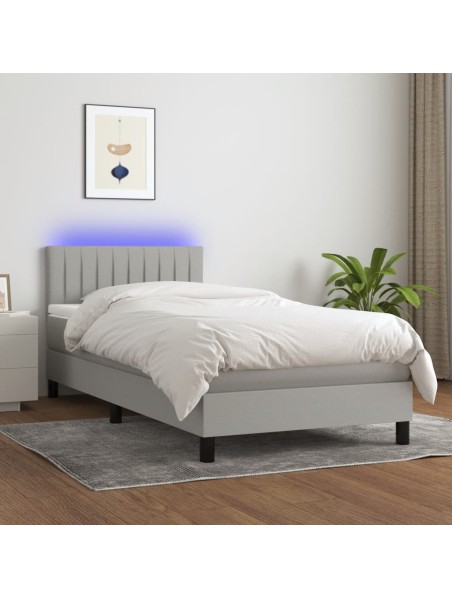 Boxspringbett mit Matratze & LED Hellgrau 100x200 cm Stoff