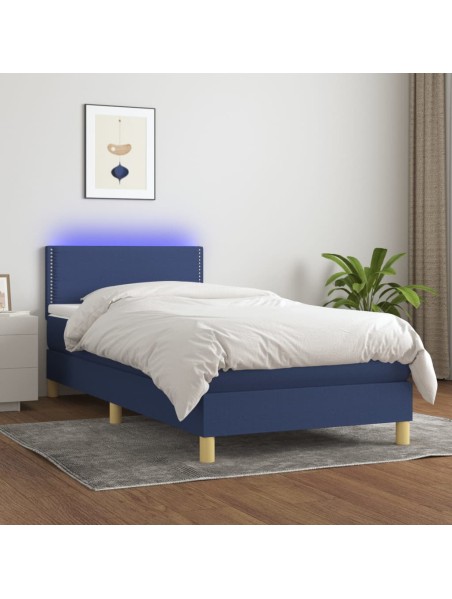 Boxspringbett mit Matratze & LED Blau 90x200 cm Stoff