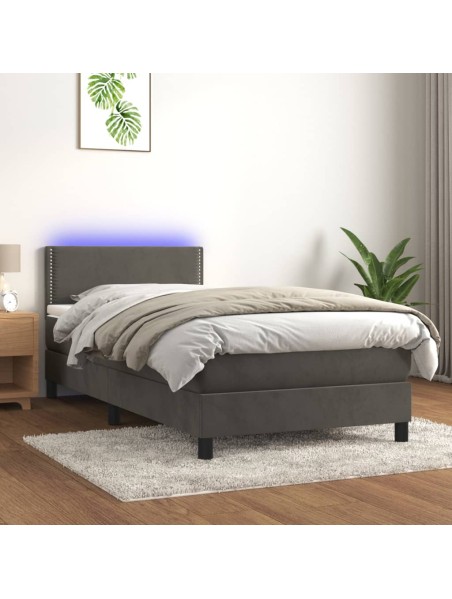 Boxspringbett mit Matratze & LED Dunkelgrau 80x200 cm Samt