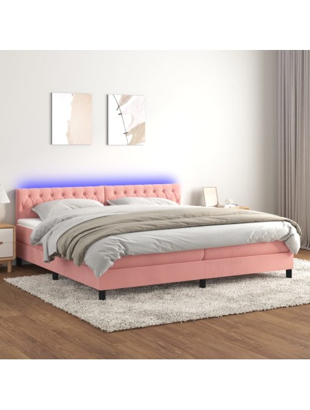 Boxspringbett mit Matratze & LED Rosa 200x200 cm Samt