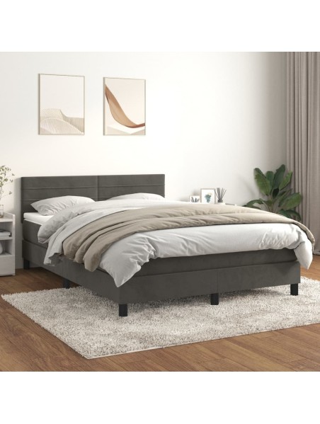 Boxspringbett mit Matratze Dunkelgrau 140x200 cm Samt