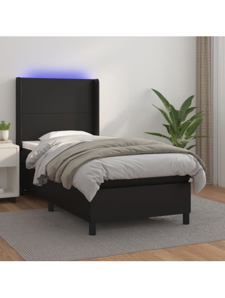 Boxspringbett mit Matratze & LED Schwarz 100x200 cm Kunstleder