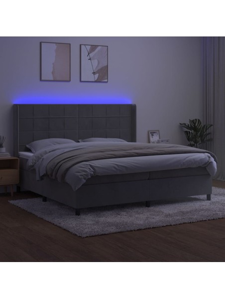 Boxspringbett mit Matratze & LED Hellgrau 200x200 cm Samt