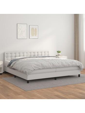 Boxspringbett mit Matratze Weiß 200x200 cm Kunstleder