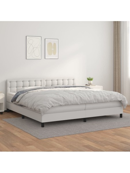 Boxspringbett mit Matratze Weiß 200x200 cm Kunstleder