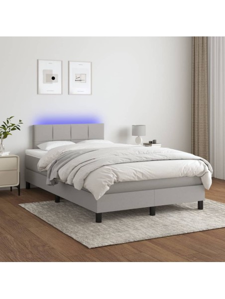 Boxspringbett mit Matratze & LED Hellgrau 120x200 cm Stoff