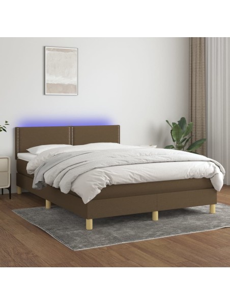 Boxspringbett mit Matratze & LED Dunkelbraun 140x190 cm Stoff