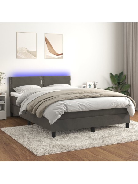 Boxspringbett mit Matratze & LED Dunkelgrau 140x200 cm Samt