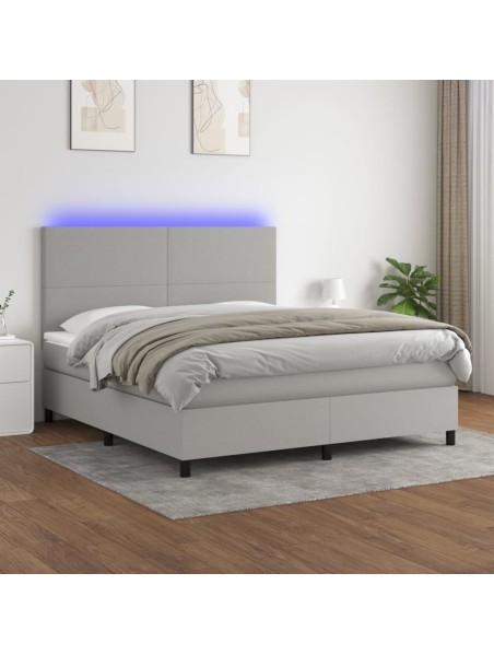 Boxspringbett mit Matratze & LED Hellgrau 160x200 cm Stoff