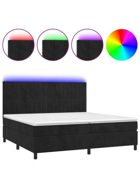 Boxspringbett mit Matratze & LED Schwarz 200x200 cm Samt