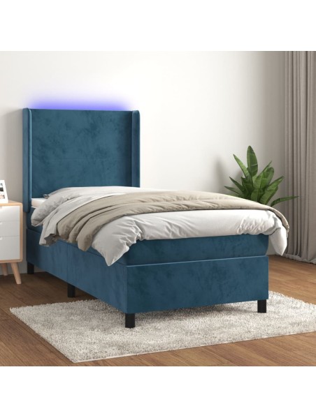 Boxspringbett mit Matratze & LED Dunkelblau 100x200 cm Samt