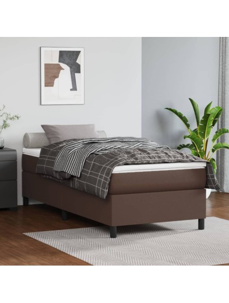 Boxspringbett mit Matratze Braun 90x200 cm Kunstleder