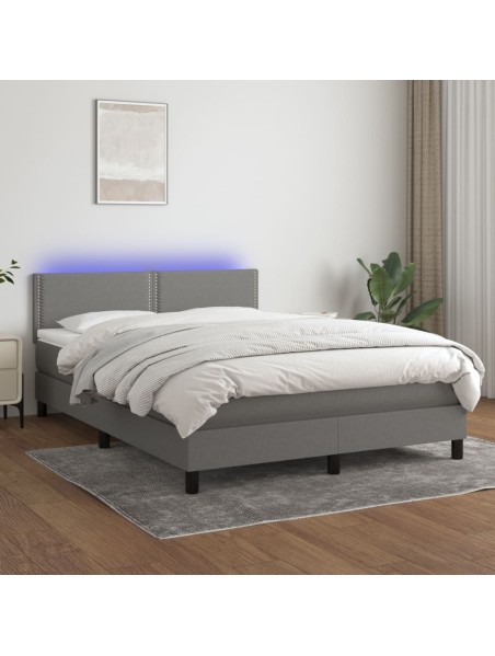 Boxspringbett mit Matratze & LED Dunkelgrau 140x200 cm Stoff