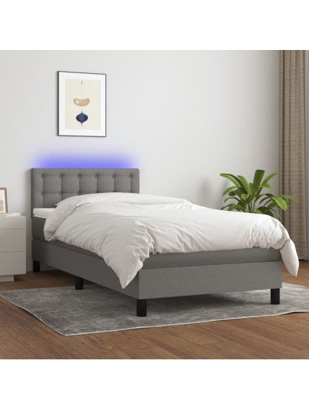 Boxspringbett mit Matratze & LED Dunkelgrau 90x200 cm Stoff