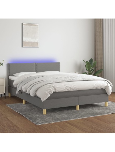 Boxspringbett mit Matratze & LED Dunkelgrau 140x190 cm Stoff