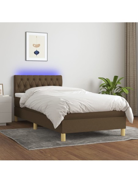 Boxspringbett mit Matratze & LED Dunkelbraun 100x200 cm Stoff