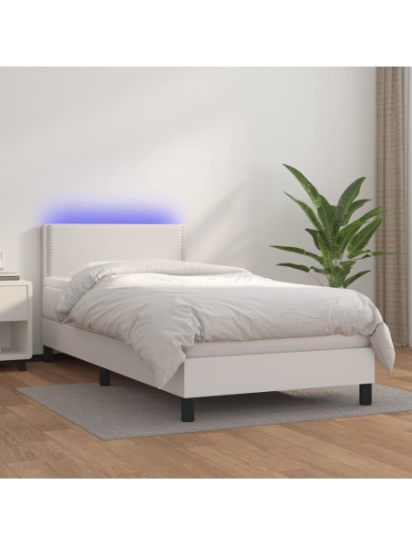 Boxspringbett mit Matratze & LED Weiß 80x200 cm Kunstleder