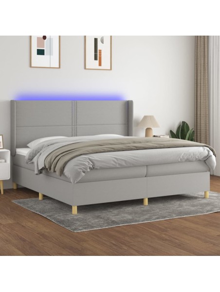 Boxspringbett mit Matratze & LED Hellgrau 200x200 cm Stoff