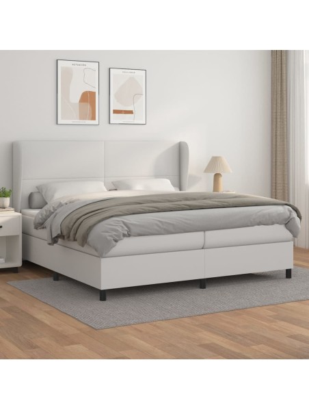 Boxspringbett mit Matratze Weiß 200x200 cm Kunstleder