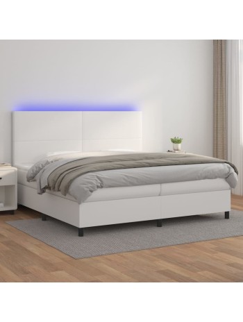 Boxspringbett mit Matratze & LED Weiß 200x200 cm Kunstleder