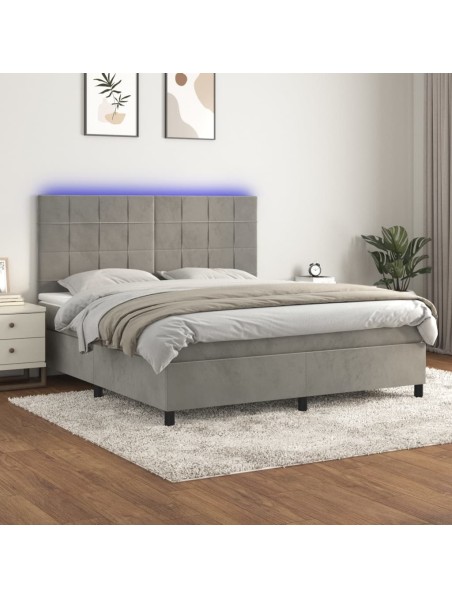 Boxspringbett mit Matratze & LED Hellgrau 180x200 cm Samt