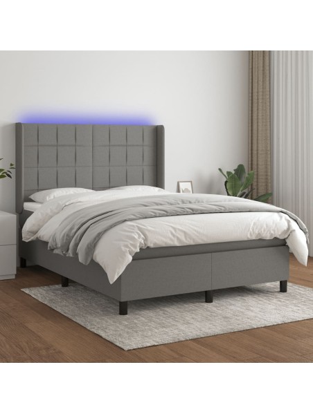 Boxspringbett mit Matratze & LED Dunkelgrau 140x190 cm Stoff