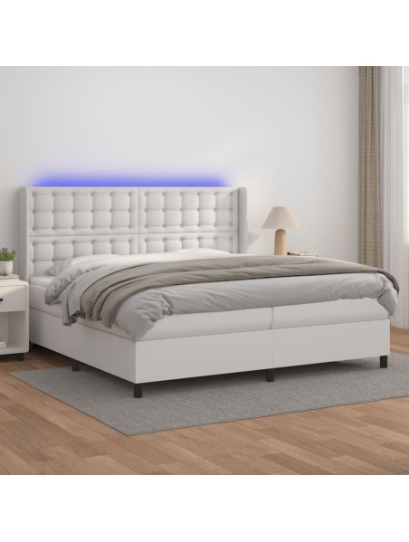 Boxspringbett mit Matratze & LED Weiß 200x200 cm Kunstleder