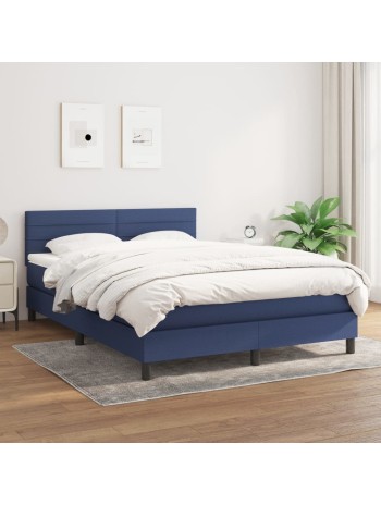 Boxspringbett mit Matratze Blau 140x190 cm Stoff