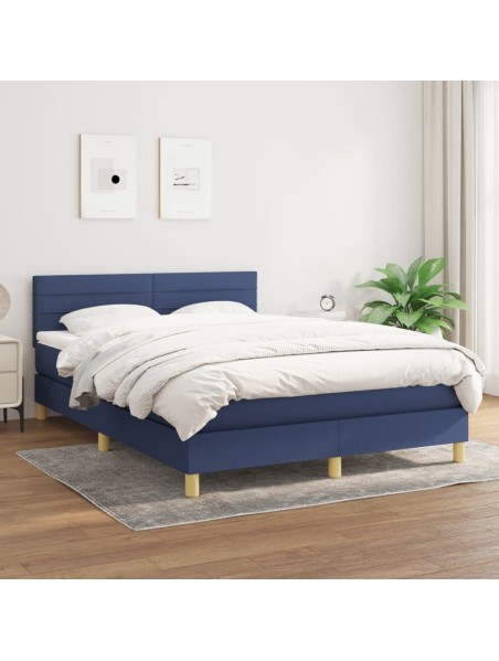 Boxspringbett mit Matratze Blau 140x200 cm Stoff