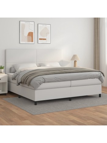 Boxspringbett mit Matratze Weiß 200x200 cm Kunstleder