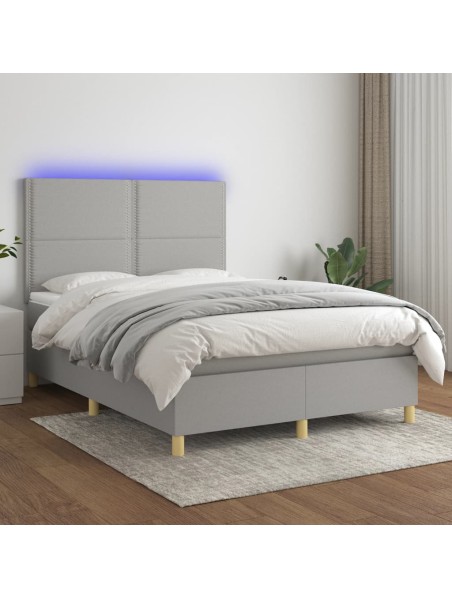 Boxspringbett mit Matratze & LED Hellgrau 140x190 cm Stoff