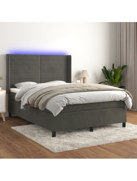 Boxspringbett mit Matratze & LED Dunkelgrau 140x200 cm Samt